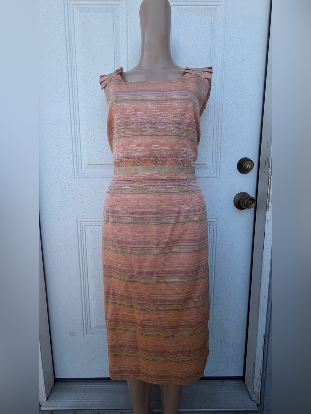 Tahari Striped Sheath Dress in Peach and Cream